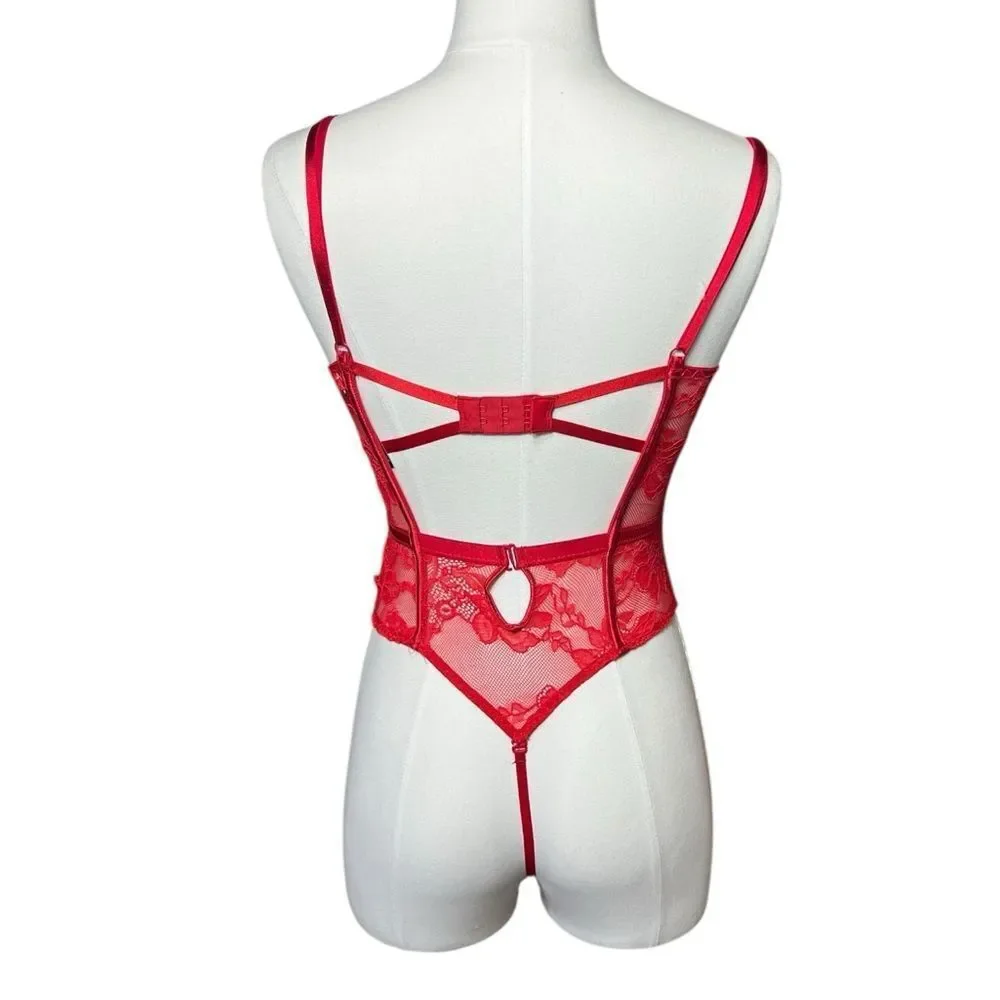 Victoria's Secret Red Bombshell Lace Teddy Lingerie Sexy Push Up Size Small NWT